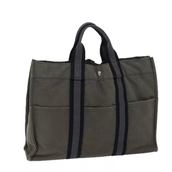 HERMES Fourre Tout MM Hand Bag Canvas Black Gray - Picture 1 of 16